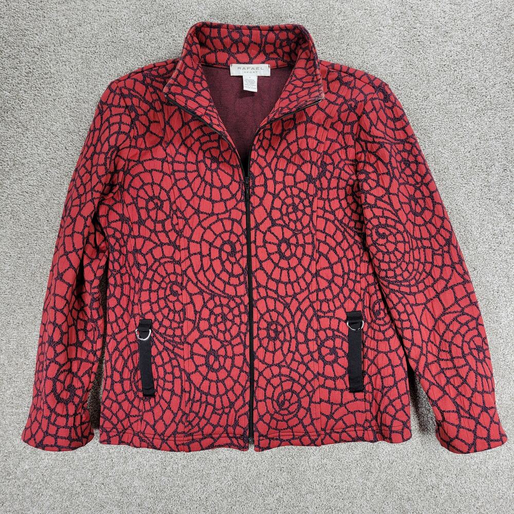 Vintage Rafael Sport Jacket Womens M Red‎ Black Printed Zip Up High Neck Pockets